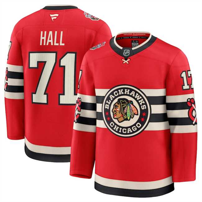 Men%27s Chicago Blackhawks #71 Taylor Hall Red 2024-25 Winter Classic Stitched Hockey Jersey Dzhi
